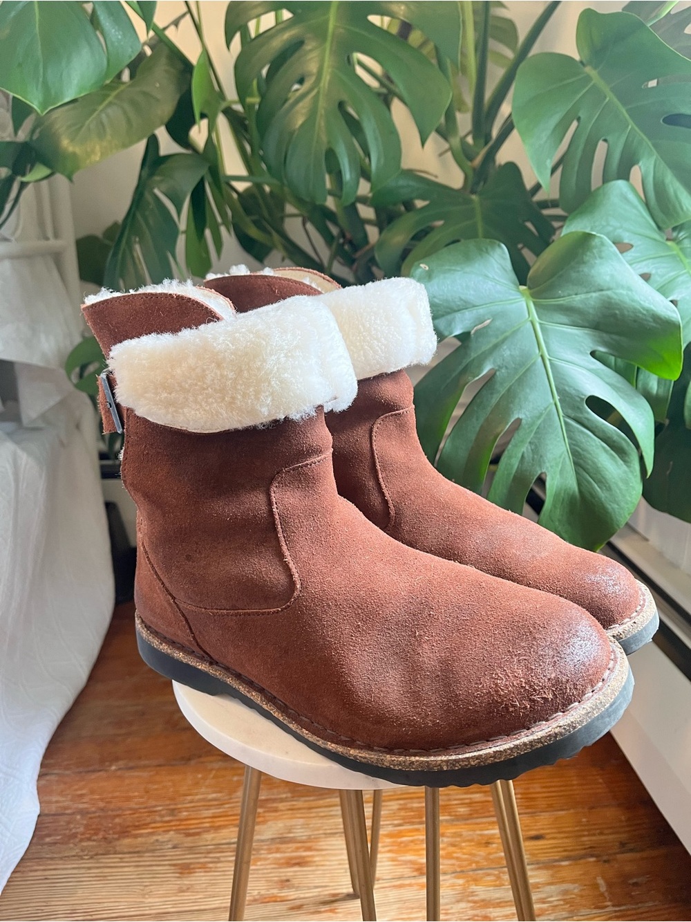 Birkenstock Uppsala Shearling Suede Boots Brown Cognac EU 41 US 10–10.5